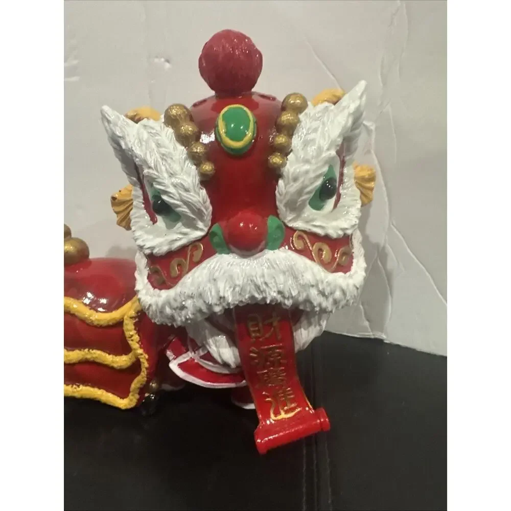 Chinese New Year Lion Dragon Figurine Red Gold Asian Decor Good Luck Fortune